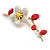 White/Red/Yellow Enamel Magnolia Floral Brooch in Gold Tone - 60mm Long - view 2
