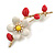 White/Red/Yellow Enamel Magnolia Floral Brooch in Gold Tone - 60mm Long - view 3