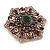 Vintage Inspired Turkish Style Crystal Flower Brooch/Pendant in Copper Tone in Green/Red/Hematite/Clear - 55mm Diameter - view 2