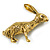Vintage Inspired Etched Hare/Rabbit Brooch In Aged Gold Tone - 55mm Across - view 4