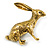 Vintage Inspired Etched Hare/Rabbit Brooch In Aged Gold Tone - 55mm Across - view 2