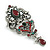 Victorian Style Crystal Flower Brooch/Pendant in Aged Silver Tone in Green/Red/Hematite/Clear - 80mm Long - view 8