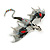 Striking Black/Grey Enamel Red Crystal Dragon Brooch/ Pendant in Aged Silver Tone - 70mm Across - view 5