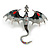Striking Black/Grey Enamel Red Crystal Dragon Brooch/ Pendant in Aged Silver Tone - 70mm Across - view 6
