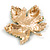 Statement Crystal Maple Leaf Brooch/Pendant in Gold Tone/Olive Green/Teal Colours - 50mm Tall - view 6