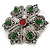 Vintage Inspired Turkish Style Crystal Flower Brooch/Pendant in Aged Silver Tone in Green/Red/Clear- 55mm Diameter - view 2