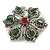 Vintage Inspired Turkish Style Crystal Flower Brooch/Pendant in Aged Silver Tone in Green/Red/Clear- 55mm Diameter - view 5