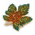 Statement Crystal Maple Leaf Brooch/Pendant in Gold Tone/Olive/Amber/Teal Colours - 50mm Tall - view 2