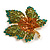 Statement Crystal Maple Leaf Brooch/Pendant in Gold Tone/Olive/Amber/Teal Colours - 50mm Tall - view 3