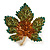 Statement Crystal Maple Leaf Brooch/Pendant in Gold Tone/Olive/Amber/Teal Colours - 50mm Tall - view 5