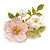 Romantic Floral Brooch in Gold Tone (Pink/White/Green) - 50mm Across