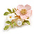 Romantic Floral Brooch in Gold Tone (Pink/White/Green) - 50mm Across - view 3