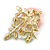 Romantic Floral Brooch in Gold Tone (Pink/White/Green) - 50mm Across - view 7