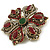 Vintage Inspired Turkish Style Crystal Flower Brooch/Pendant in Aged Gold Tone in Green/Red/Clear- 55mm Diameter - view 2