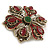 Vintage Inspired Turkish Style Crystal Flower Brooch/Pendant in Aged Gold Tone in Green/Red/Clear- 55mm Diameter - view 4
