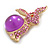 Large Pink/ Purple Crystal Bunny Brooch in Matte Gold Tone Metal - 75mm Tall - view 7