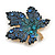 Statement Crystal Maple Leaf Brooch/Pendant in Gold Tone/ Blue Shades - 50mm Tall - view 4