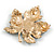 Statement Crystal Maple Leaf Brooch/Pendant in Gold Tone/ Blue Shades - 50mm Tall - view 5