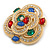 Victorian Style Multicoloured Stone Corsage Brooch in Gold Tone - 50mm Across - view 2