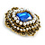 Victorian Style Layered Square Blue/Clear Crystal Pearl Brooch in Aged Gold Tone - 45mm - view 4