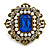 Victorian Style Layered Square Blue/Clear Crystal Pearl Brooch in Aged Gold Tone - 45mm