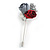 Red/Grey Silk Fabric Double Rose Flower Lapel, Hat, Suit, Tuxedo, Collar, Scarf, Coat Stick Brooch Pin in Silver Tone/80mm L - view 8