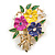 Multicoloured Enamel Pearl Bead Floral Brooch in Gold Tone - 50mm Tall - view 2