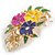 Multicoloured Enamel Pearl Bead Floral Brooch in Gold Tone - 50mm Tall - view 4