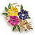 Multicoloured Enamel Pearl Bead Floral Brooch in Gold Tone - 50mm Tall - view 5
