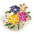 Multicoloured Enamel Pearl Bead Floral Brooch in Gold Tone - 50mm Tall - view 6