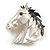 White/Black Enamel Horse Head Brooch/ Pendant in Gold Tone Metal - 40mm Tall