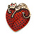 Red Enamel Heart with Cat Brooch in Aged Gold Tone Metal - 38mm Tall - view 2