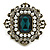 Victorian Style Layered Square Green/Clear Crystal Pearl Brooch in Aged Gold Tone - 45mm