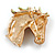 Bronze Gold/Green Enamel Horse Head Brooch/ Pendant in Gold Tone Metal - 40mm Tall - view 6