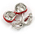 Red Enamel Double Cherry with Crystal Leaves in Silver Tone - 35mm Across - view 6