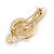 Gold Tone Clear Crystal Music Treble Clef Brooch - 40mm Tall - view 5