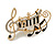 Black/ White Enamel Crystal Musical Notes Brooch In Gold Tone - 65mm L