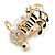 Black/ White Enamel Crystal Musical Notes Brooch In Gold Tone - 65mm L - view 2