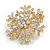 Clear Crystal Snowflake Brooch In Gold Tone - 40mm Diameter - view 2