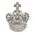 Clear Crystal Crown Brooch in Silver Tone Metal - 40mm Tall - view 2