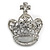Clear Crystal Crown Brooch in Silver Tone Metal - 40mm Tall