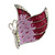 Purple/Pink Enamel AB Crystal Butterfly Brooch In Silver Tone Metal - 45mm Across - view 2