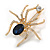 Clear/ Midnight Blue Crystal Spider Brooch In Gold Tone Metal - 50mm L - view 2