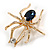 Clear/ Midnight Blue Crystal Spider Brooch In Gold Tone Metal - 50mm L - view 3