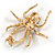 Clear/ Midnight Blue Crystal Spider Brooch In Gold Tone Metal - 50mm L - view 4