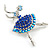 Sapphire Blue Crystal Ballerina Brooch in Rhodium Plating - 45mm Tall - view 5