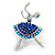 Sapphire Blue Crystal Ballerina Brooch in Rhodium Plating - 45mm Tall - view 2