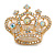 Clear/ AB Crystal Queenie Crown Brooch In Gold Tone Metal - 55mm Across