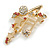 Musical Notes and Stars Crystal Brooch in Gold Tone - 50mm Tall - view 3