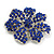 Sapphire Blue Crystal Corsage Flower Brooch in Rhodium Plating - 50mm Diameter - view 4
